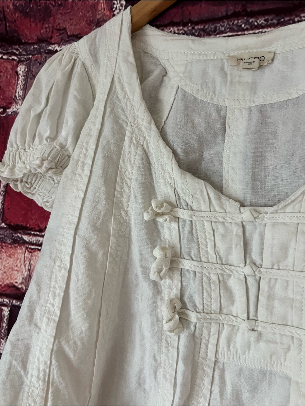 Pilcro White Cotton Short Puff-Sleeve Peasant Top - Picture 3 of 5
